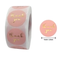 Rotolo di 500 adesivi rosa tondi con lamina d'oro thank you da 2,5 cm per pacchi - Rosa (CN03)