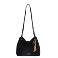 Retro black suede tote bag with dual shoulder straps and heart tassel charm detail - With Pendant / Black