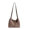 Dark brown suede tote bag with heart pendant and slender leather straps - With Charm / Khaki