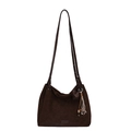 Deep brown matte suede large tote bag featuring heart charm and ethnic wood bead details - With Charm / Coffee