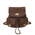 Sac à dos en daim marron foncé avec motif matelassé et bretelles à chaîne dorée - café