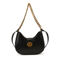 Classic black half-moon hobo bag with gold chain handle and vintage rotary lock - Black