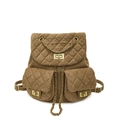 Mini sac à dos vintage en daim marron avec matelassage losange et chaînes dorées - Kaki