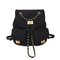 Mini sac à dos matelassé en daim noir avec chaînes dorées et triple fermoir rotatif - Noir