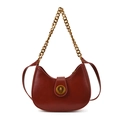 Vintage dark red crescent moon crossbody bag with heavy gold chain and twist lock - Burgundy
