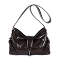 Glossy dark brown croissant shoulder bag with silver buckle and adjustable strap - Brown