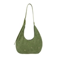 Dark green suede crescent hobo bag with gold rivet studs and adjustable strap - Green