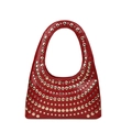 Bolso de hombro de cuero rojo con tachuelas doradas y asa elegante en forma de U fluida - Rojo