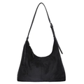 Elegante schwarze Wildleder-Hobo-Tasche mit Halbmond-Silhouette und Lederquasten-Dekor - Schwarz