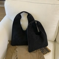 Minimalist black suede tote bags in large and small sizes for everyday commute - Large / Black