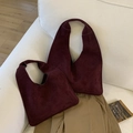 Minimalist burgundy suede shoulder bags in two sizes for elegant daily commuting style - Large / Red