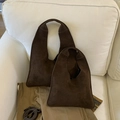 Brown suede tote bag in large and small sizes with a minimalist retro design for daily use - Small / Brown