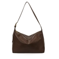 Bolso tote grande minimalista en cuero marrón oscuro suave con cremallera dorada y correa - Marrón