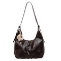 Vintage dark brown hobo bag with glossy leather finish and plush pendant charm - With Pendant / Brown