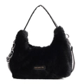 Borsa a spalla in ecopelliccia nera con patch in pelle Love Every Day decorativa - Nero