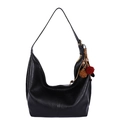 Grand sac cabas noir en forme de lune avec pendentif décoratif et bandoulière - Noir