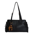 Bolso tote negro retro con colgante de cuentas de madera y detalles de cordón ajustable - Con Colgante / Negro