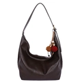 Sac à bandoulière hobo marron foncé rétro avec pendentif à pompons très élégant - Marron