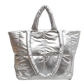 Gesteppte silberne Metallic-Tasche mit Puffer-Textur und doppelten Schultergurten - Silber
