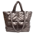 Große bronzefarbene Stepp-Tote Bag mit Wattierung und zwei Riemen für Damen - Champagner