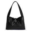 Klassische schwarze Halbmond-Schultertasche mit genarbtem Leder und Silberschnalle - Schwarz