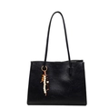 Schwarze Tote-Tasche mit Vintage-Textur und buntem ethnischem Perlenquasten-Anhänger - Ohne Anhänger / Schwarz