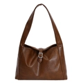 Vintage braune Crescent-Schultertasche aus PU-Leder mit silberner Schnalle und Gurt - Dunkelbraun