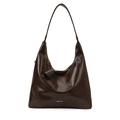 Dark brown oil wax leather tote bag with large capacity and logo detail - Glossy Coffee Leather