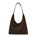 Deep brown matte suede tote bag featuring adjustable strap and brand logo - Brown