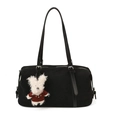 Bolso tote grande de ante negro con colgante de conejo y correa ajustable para hombro - Con Colgante / Negro
