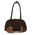 Retro dunkelbraune mattierte Boston-Tasche mit Schultergurten und Anhängern - Mit Anhänger / Braun