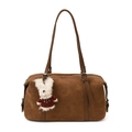 Bolso tote de ante sintético marrón con colgante de conejo y asas largas de hombro - Con Colgante / Marrón
