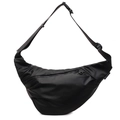Minimalist black crescent crossbody bag with matte fabric and tactical buckle strap - Large / Black
