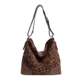 Retro leopard print suede tote bag with brown leather trim and adjustable shoulder strap - Brown