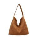 Retro dark brown suede tote bag featuring a spacious hobo design for versatile daily use - Tan