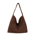Large dark brown vintage suede tote bag with magnetic clasp and wide shoulder strap - Coffee