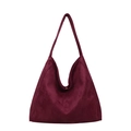 Minimalist burgundy suede tote bag for women with hobo style and gold snap button closure - Purplish Red