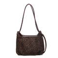 Vintage leopard print tote bag with brown slim leather straps and large capacity for women - Black