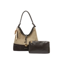 Ensemble fourre-tout en toile kaki et cuir marron avec sac à bandoulière et pochette - Avec Pendentif / Khaki