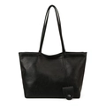 Retro black tote bag with wrinkled faux leather texture and slender shoulder straps - Black