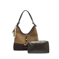 Ensemble sac cabas en daim olive et simili cuir marron avec perle ronde en bois - Avec Pendentif / café