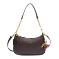 Dark brown lychee pattern leather chain crossbody bag with cherry charm and gold logo - With Pendant / Brown