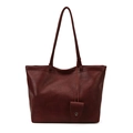 Bolso tote grande burdeos retro con textura de cuero y pequeño colgante elegante - Negro