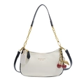Chic cream crossbody bag with black strap and glittery cherry charm ornament - With Pendant / White