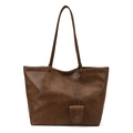 Bolso tote grande de ante sintético marrón oscuro con correas y mini neceser a juego - Marrón