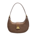Dunkelbraune Schultertasche aus geflochtenem Leder mit goldener Dreiecksschnalle - Khaki