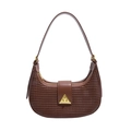 Dunkelbraune Retro-Achseltasche mit gewebter Textur und goldener Dreieckschließe - Braun