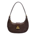 Vintage brown woven leather underarm bag featuring a golden triangle metal clasp detail - Brown