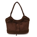 Sac fourre-tout minimaliste en daim marron avec bordure en peau lainée et nœud frontal - café