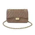 Sac à bandoulière vintage en velours matelassé marron avec chaîne dorée et fermoir pivotant - Kaki